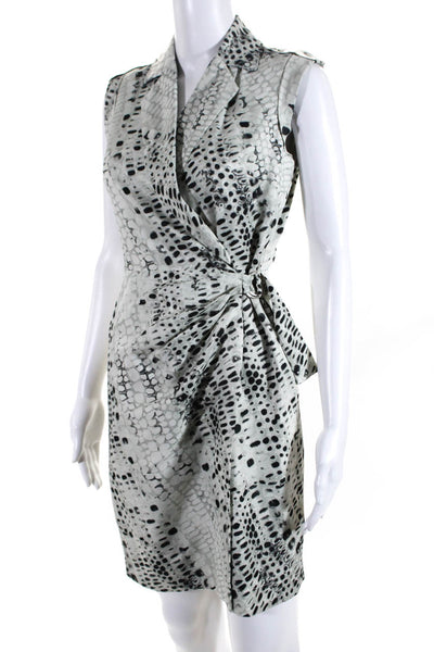 Calvin Klein Womens Gray Black Printed V-Neck Sleeveless Wrap Dress Size 2