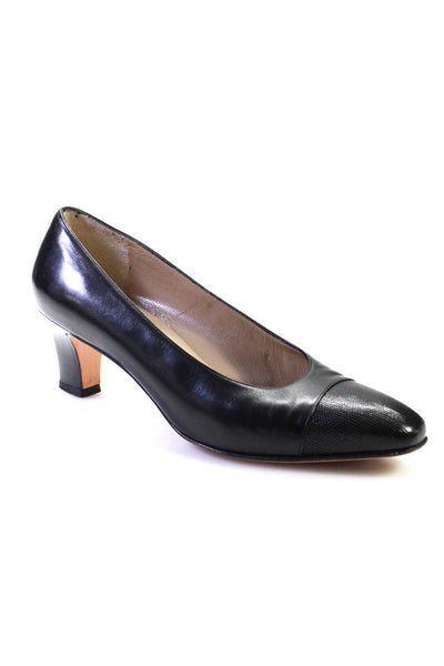 Salvatore Ferragamo Womens Black Leather Cap Toe Kitten Heels Pump Shoes Size 7D