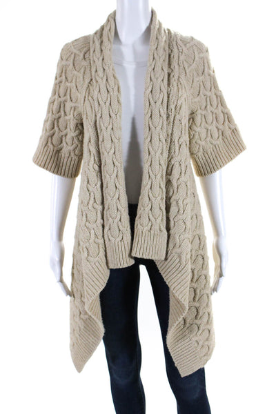 Calypso St. Barth Women's Chunky Open Front Short Sleeve Cardigan Beige Size S