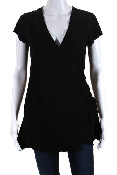 Generra Womens Short Sleeved V Neck Tied Waist Front Wrap Blouse Black Size L