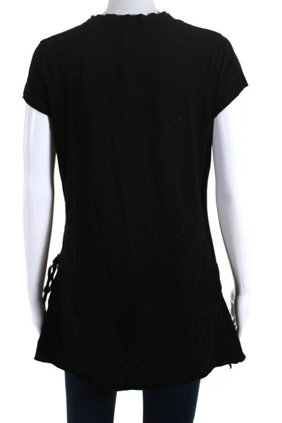 Generra Womens Short Sleeved V Neck Tied Waist Front Wrap Blouse Black Size L