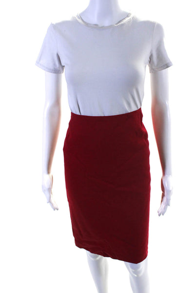 Escada Womens Back Zip Knee Length Pencil Skirt Red Wool Size IT 38