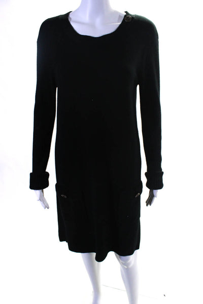 Ali Ro Womens Cotton Tight Knit Long Sleeve Knee Length Shift Dress Black Size S