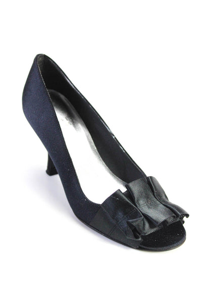 Stuart Weitzman Women's Open Toe Ruffle Cone Heels Pump Black Size 5
