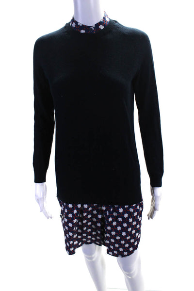 Carven Womens Long Sleeved Sweater Button Down Dress Dark Blue White Red Size S
