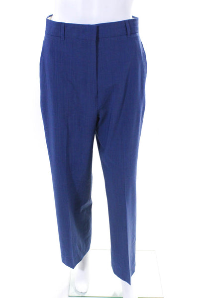 Max Mara Womens Blue Wool High Rise Pleated Straight Leg Dress Pants Size 40