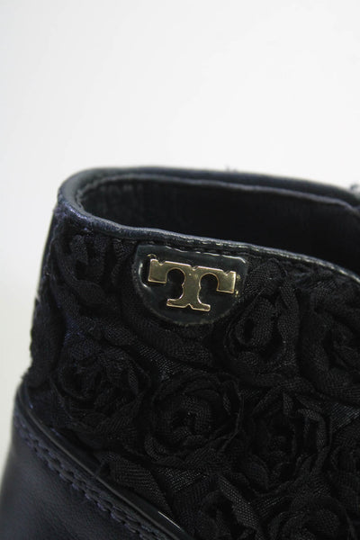 Tory Burch Womens Leather Round Toe High Top Pull On Sneakers Navy Size 8M