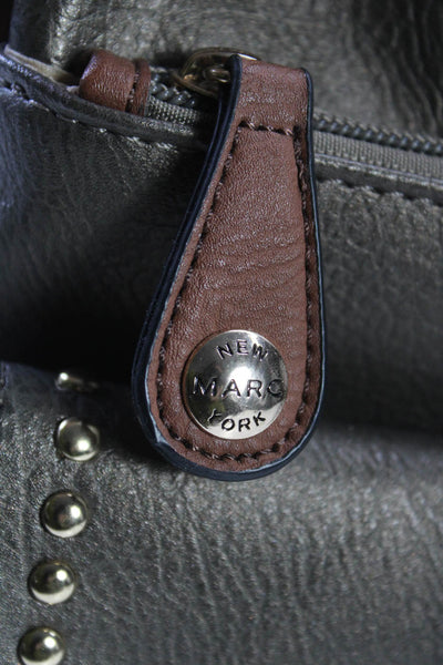 Marc New York Womens Studded Logo Pocket Front Crossbody Handbag Brown Leather