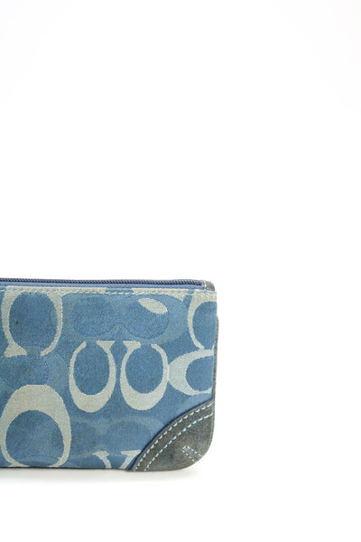 Coach Womens Zip Top Monogram Canvas Small Wristlet Handbag Blue