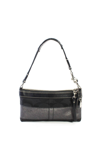 Coach Womens Single Strap Zip Top Monogram Metallic Handbag Black Canvas Leather