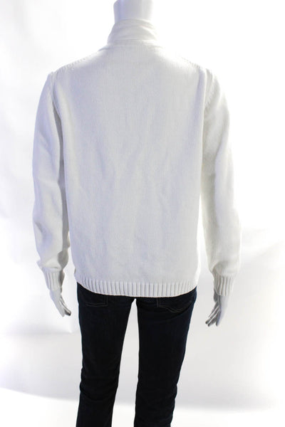 Amina Rubinacci Womens Full Zip Collared Sweater Jacket White Cotton Size IT 50