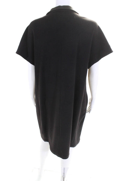 Marlys 1981 Womens Short Sleeve Satin Trim V Neck Shift Dress Brown Wool Size 12