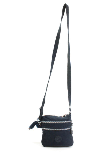 Kipling Womens Keychain Zippered Pocket Crossbody Handbag Dark Blue Silver Tone