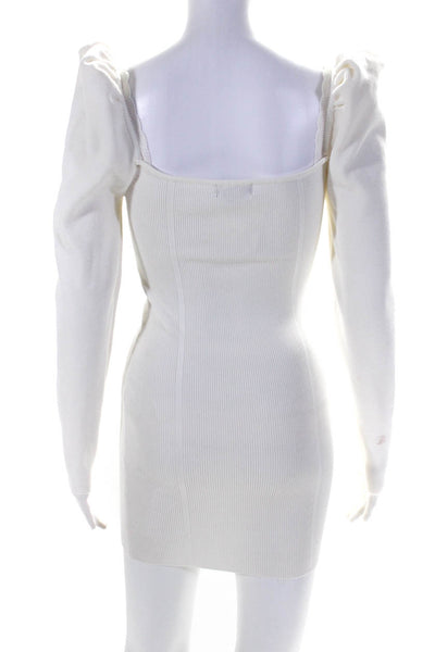 Majorelle Womens Darted Puff Long Sleeve Ribbed Midi Dress White Size S