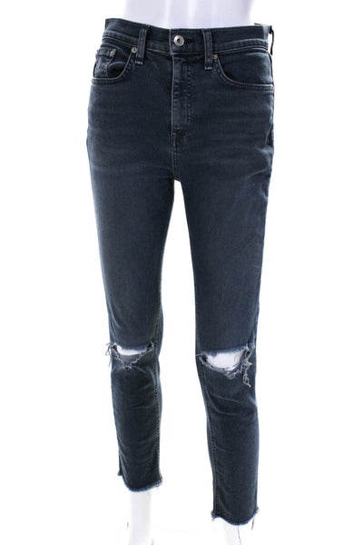 Rag & Bone Womens Cotton Distress Buttoned Skinny Leg Jeans Blue Size EUR29