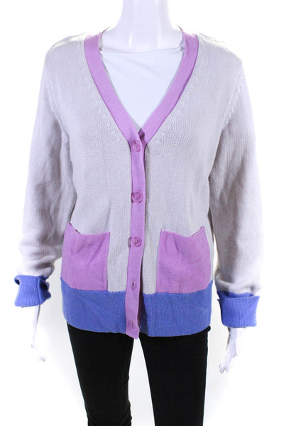 525 Womens Cotton Colorblock Print V-Neck Sweater Cardigan Multicolor Size M