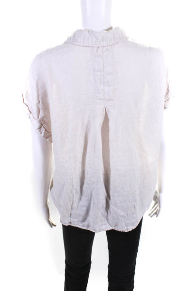 Bella Dahl Womens Linen Short Sleeve Collared Button Up Shirt Top Beige Size M