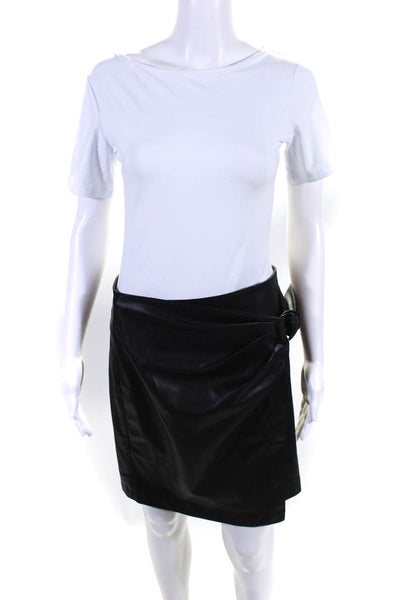 Bailey 44 Womens Faux Leather Side Buckle Lined Short Wrap Skirt Black Size M