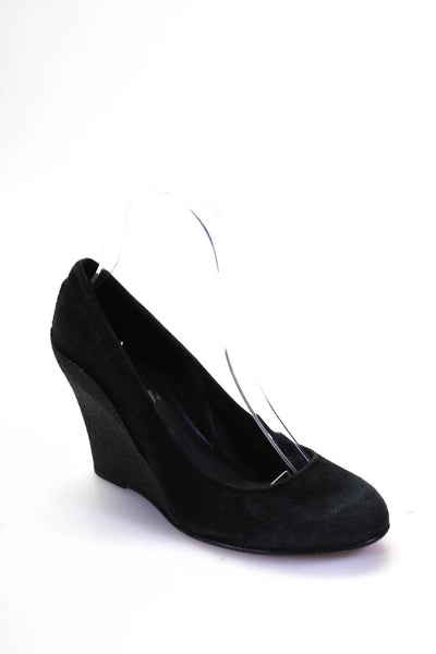 KORS Michael Kors Womens Patchwork Textured Slip-On Wedge Heels Black Size 6
