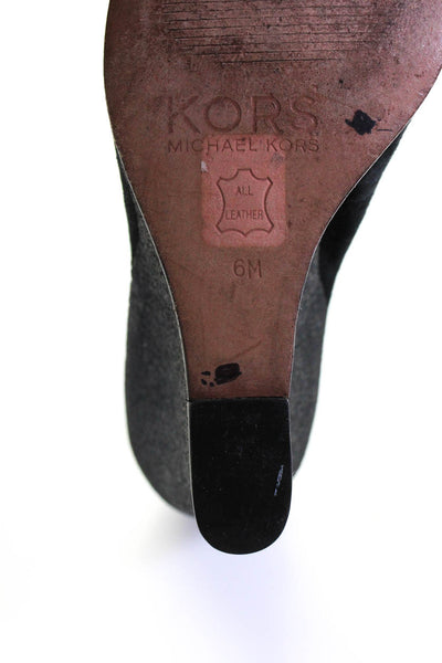 KORS Michael Kors Womens Patchwork Textured Slip-On Wedge Heels Black Size 6