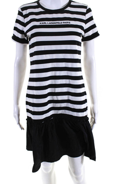 Karl Lagerfeld Womens Stripe Ruffle Hem Graphic Print A-Line Dress Black Size XS