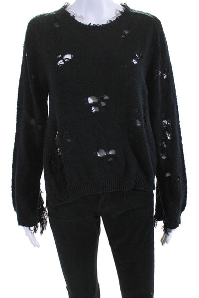 Dodo Bar Or Women's Long Sleeve Distressed Pullover Sweater Black Size 46