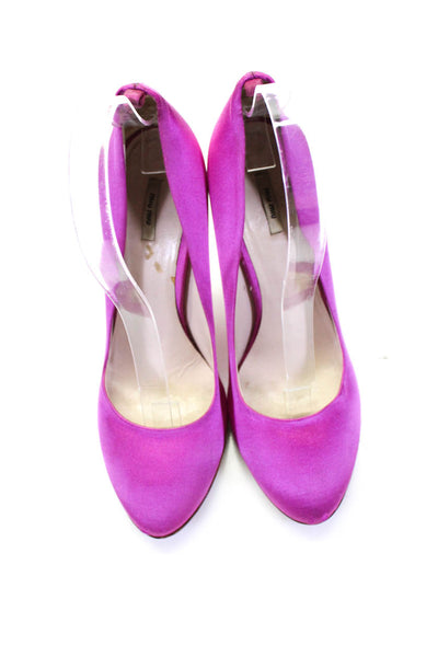 Miu Miu Womens Leather Fabric Almond Toe Spool High Heels Magenta Pink Size 7.5