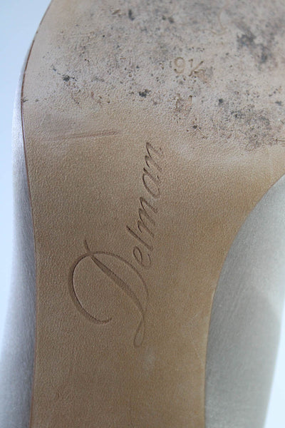 Delman Womens Satin Ruffled Accent Peep Toe Spool Heel Pumps Ivory Gray Size 9.5