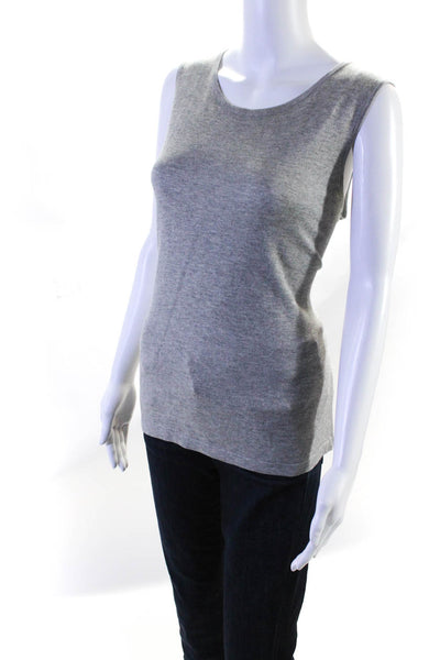 Magaschoni Womens Round Neck Knit Shell Tank Top Gray Silk Size Large