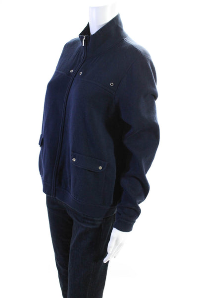 Belford Womens Full Zip Knit Sweater Jacket Navy Blue Cotton Size Large