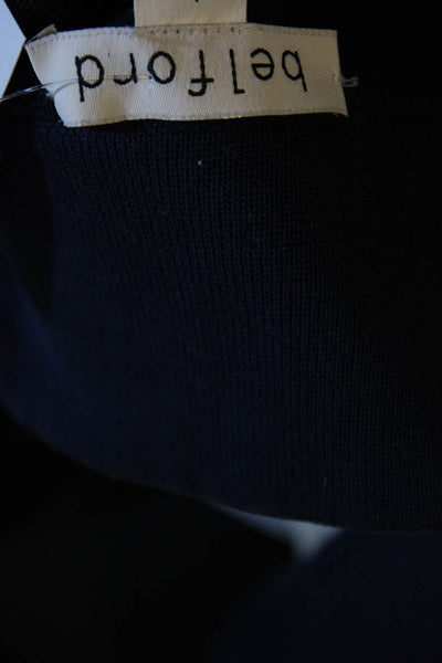 Belford Womens Full Zip Knit Sweater Jacket Navy Blue Cotton Size Large