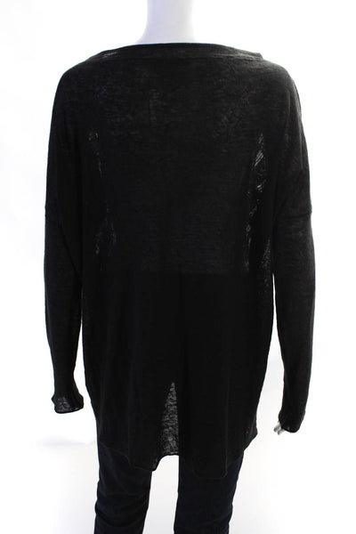 Floral Fedi Womens Textured Knit Boat Neck Sweater Black Linen One Size