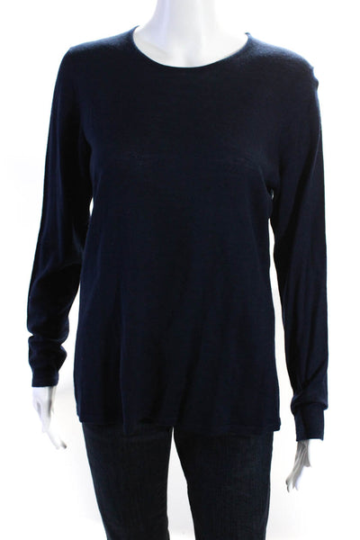 Belford Womens Crew Neck Thin Knit Pullover Sweater Navy Blue Wool Size Large