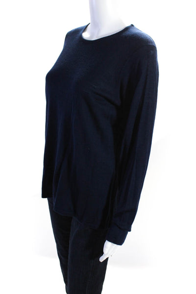 Belford Womens Crew Neck Thin Knit Pullover Sweater Navy Blue Wool Size Large