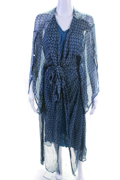 Cloe Cassandro Womens Silk Abstract Print Sheer Layered Wrap Dress Blue Size OS