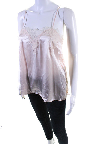 Cami Womens Silk Lace Trim Adjustable Strap Cami Blouse Top Pink Size M