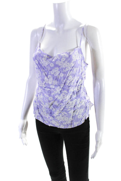 ASTR Women's Spaghetti Strap Floral Print Tank Top Blouse Purple Size S