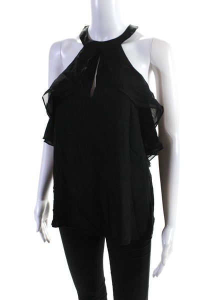 Ramy Brook Women's Silk Sleeveless Ruffle Blouse Black Size S