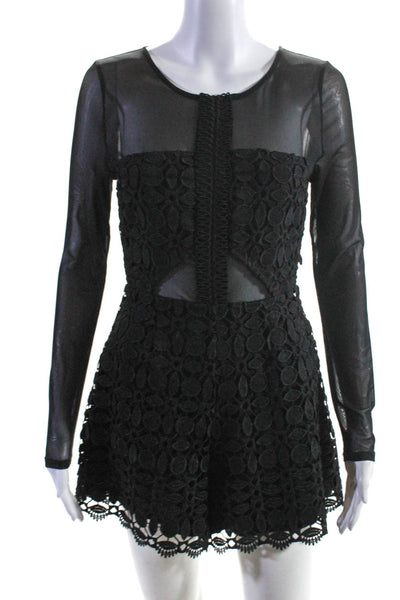 ASTR Women's Embroidered Long Sleeve Mesh Romper Black Size S