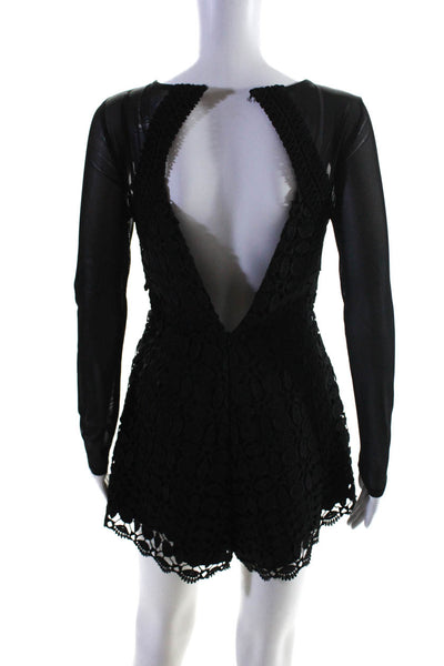 ASTR Women's Embroidered Long Sleeve Mesh Romper Black Size S