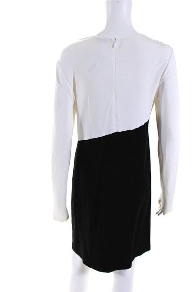 Theory Womens Back Zip Long Sleeve Crew Neck Knit Dress Black White Size Large