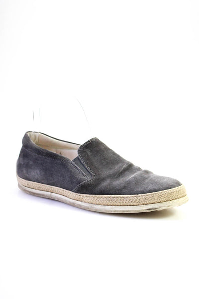 Tods Mens Slip On Woven Trim Round Toe Suede Loafers Gray Suede Size 5