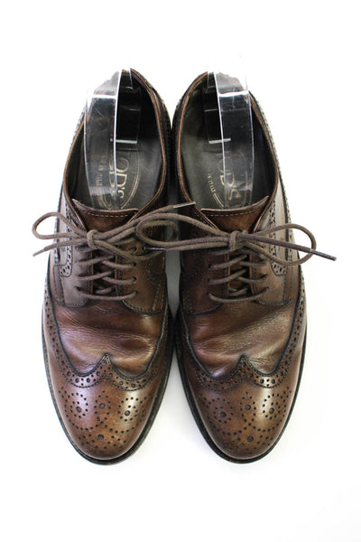Tods Mens Lace Up Wingtip Round Toe Oxfords Brown Leather Size 5