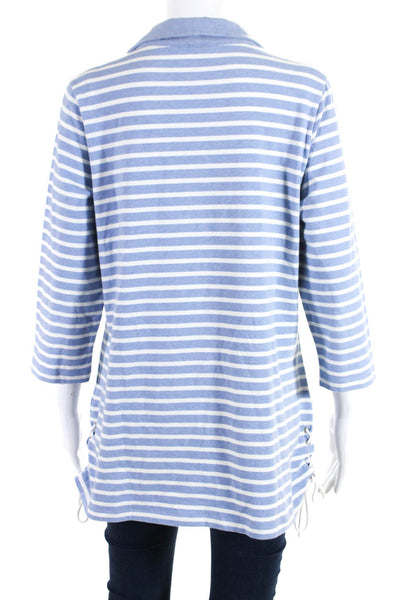 ELI Womens Striped Collared Sweater Blue White Cotton Size Large