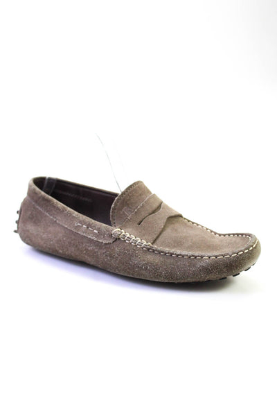Tods Men's Round Toe Rubber Sole Slip-On Suede Loafers Brown Size 5