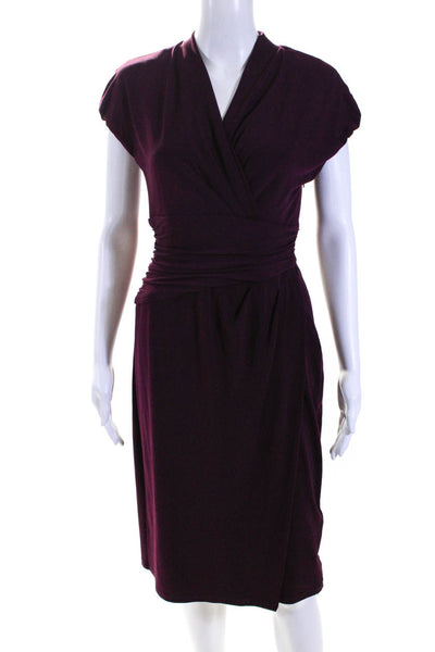 Suzi Chin for Maggy Boutique Womens V Neck Ruched A Line Dress Purple Size 6