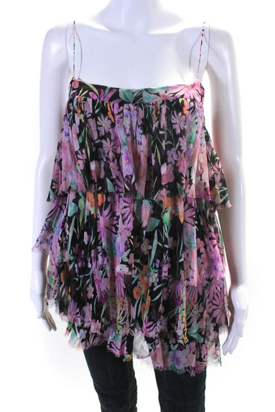 Tracy Feith Womens Silk Floral Print Ruffled Sleeveless Blouse Top Pink Size P