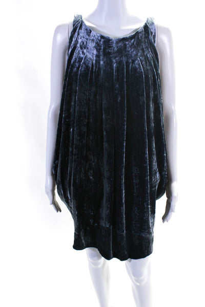 Kelly Wearstler Womens Velour Zipped Sleeveless Draped Blouson Dress Blue Size M