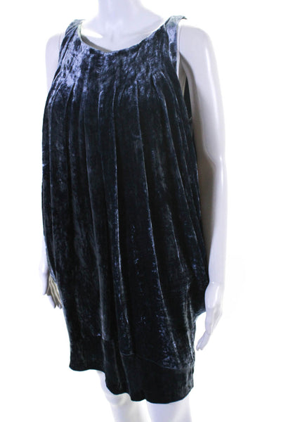 Kelly Wearstler Womens Velour Zipped Sleeveless Draped Blouson Dress Blue Size M