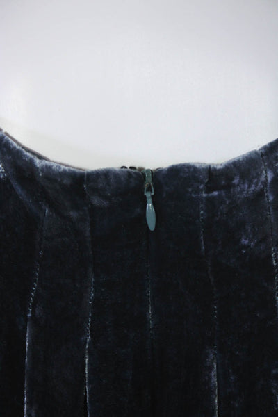 Kelly Wearstler Womens Velour Zipped Sleeveless Draped Blouson Dress Blue Size M